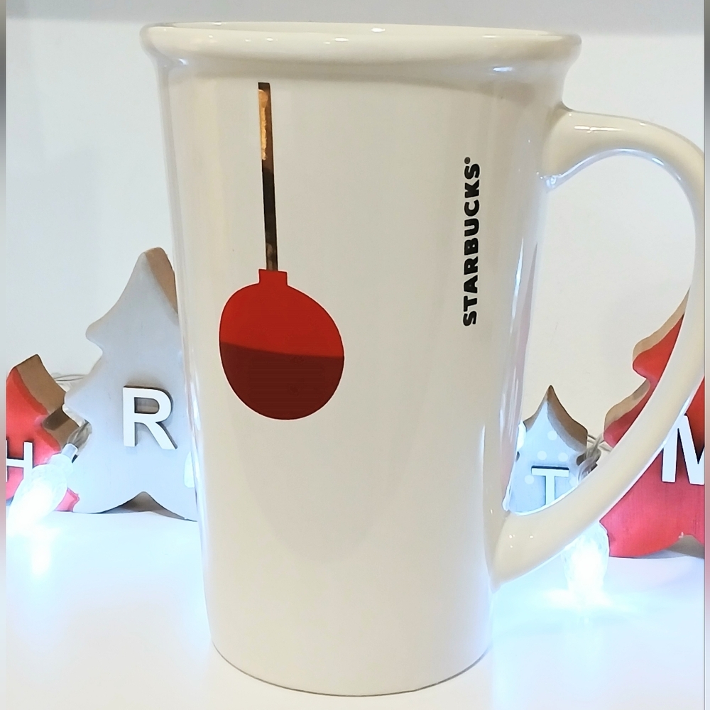 STARBUCKS Christmas Tall Ornament Coffee MUG 6" tall  LIKE NEW